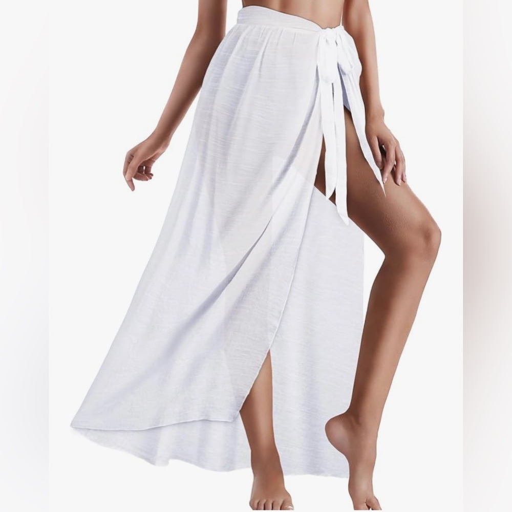 Elegant White Sarong Wrap Maxi Swim Cover-Up Skirt | O/S